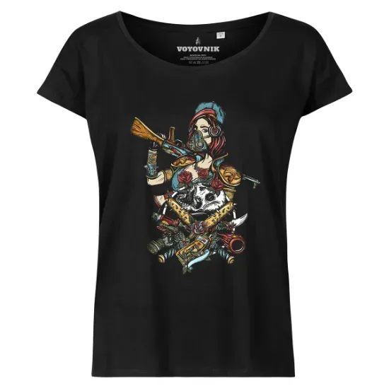 VOYOVNIK ЖІНОЧА ФУТБОЛКА SNIPER OF APOCALYPSE & ROSES BLACK 29339