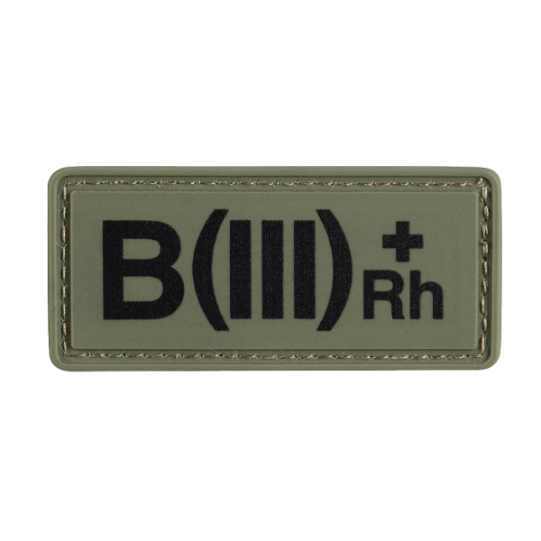 НАШИВКА ГРУПА КРОВІ B(III) RH(+) PVC 25Х60 OLIVE