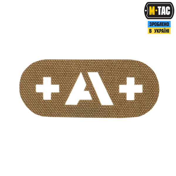 M-TAC НАШИВКА ГРУПА КРОВІ +A+ НАСКРІЗНА LASER CUT COYOTE