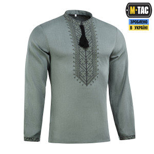 M-TAC ВЫШИВАНКА 100% ЛЁН СЕРО-ЗЕЛЕНАЯ