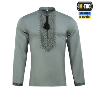 M-TAC ВЫШИВАНКА 100% ЛЁН СЕРО-ЗЕЛЕНАЯ