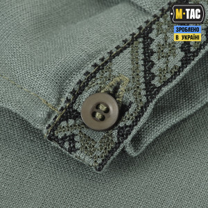 M-TAC ВЫШИВАНКА 100% ЛЁН СЕРО-ЗЕЛЕНАЯ
