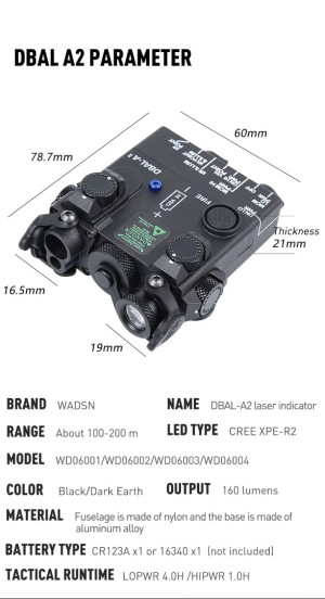 WADSN ТАКТИЧНИЙ БЛОК TEINER AN PEQ-15A DBAL-A2 RED ЛАЗЕР ЗІ СВІТЛОДІОДНИМ ЛІХТАРЕМ BLACK HS2780