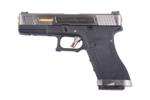 WE ПИСТОЛЕТ GLOCK 17 FORCE METAL BLK SILVER GOLD GBB HS-7115
