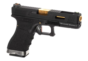 WE ПИСТОЛЕТ GLOCK 17 GEN4. FORCE PISTOL GOLD METAL GREEN GAS HS2991