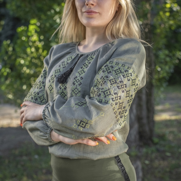 M-TAC ВИШИВАНКА ЖІНОЧА 100% ЛЬОН ОЛИВА